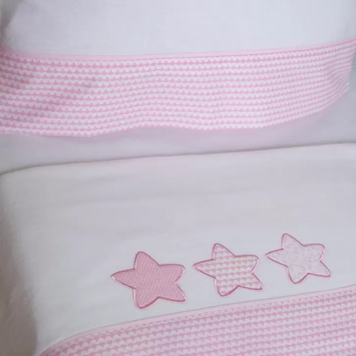Juego de sábanas cuna franela estrellas 476 blanco/rosa