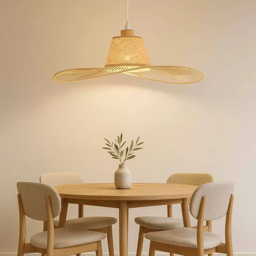 LÁMPARA DE TECHO EN MADERA Y FIBRAS NATURALES Ø60CM E27 TIKI