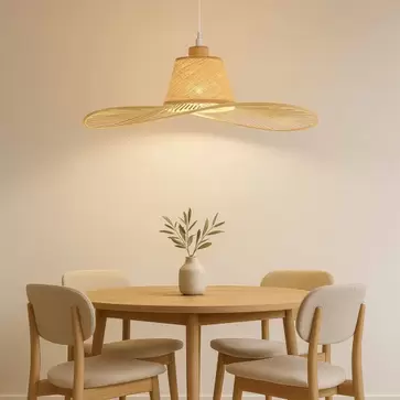 LÁMPARA DE TECHO EN MADERA Y FIBRAS NATURALES Ø60CM E27 TIKI