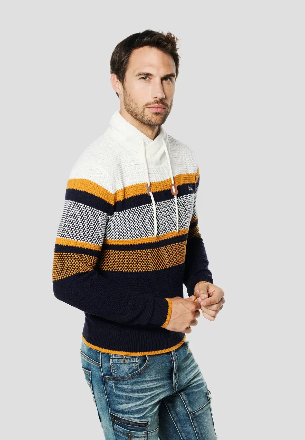 Men's striped collar tricot knit sweater