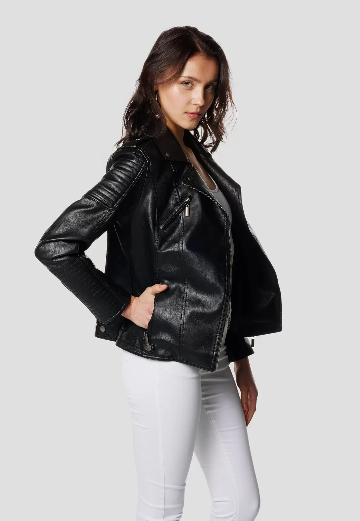 Women's leather effect biker jacket