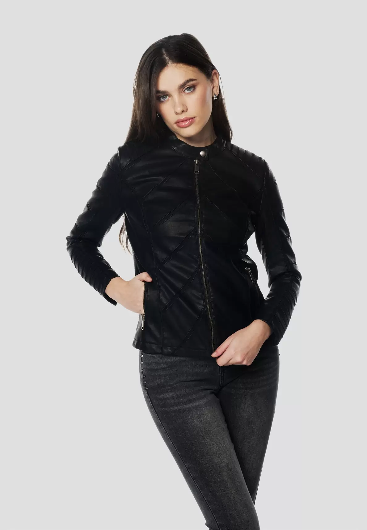 Women's leather effect biker jacket jacket