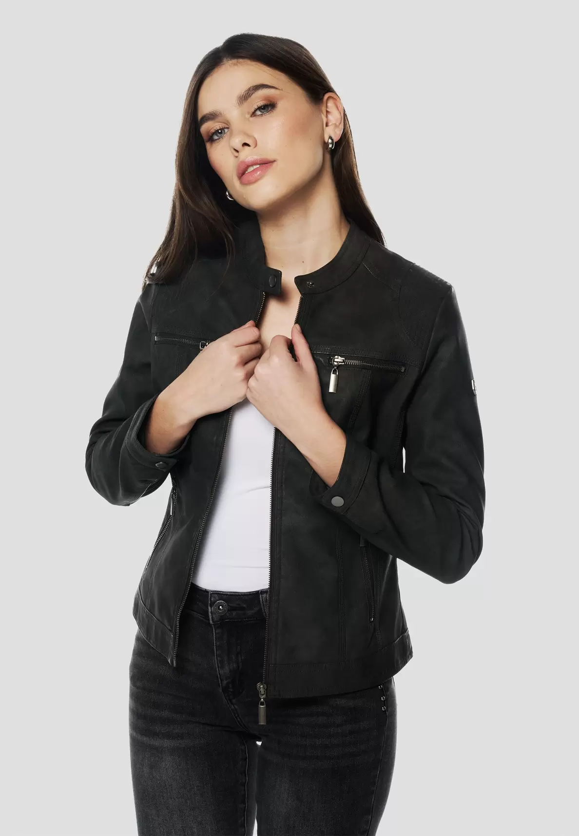 Women's nubuck leather effect bomber jacket