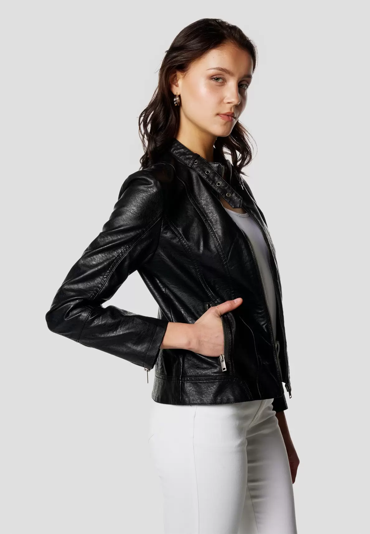 Women's leather effect biker jacket