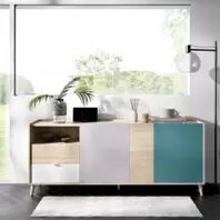 Aparador Max 3 puertas 2 cajones Natural/Esmeralda