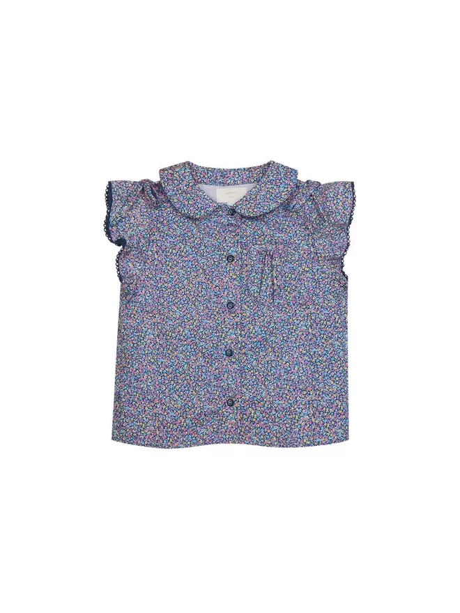 CAMISA DE POPELIN LIGERO FLORES AZUL MEDIO