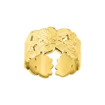 Anillo ajustable de acero dorado con motivo de hojas