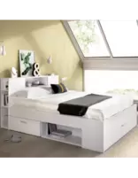 Cama Compacta LANKA 150x190 con Cabecero Estantería y Almacenaje | Blanco o...