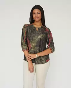 Camiseta Estampada Con Palmeras Verde Caza