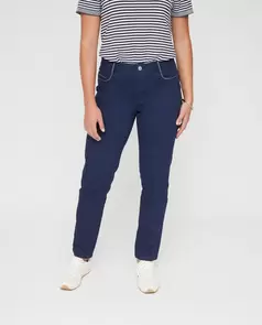 Pantalon Cinco Bolsillos Con Cadeneta Bordada Marino