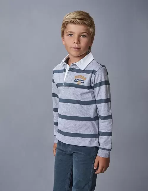 Polo de rayas con parches gris