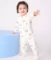 Pijama de bebé en felpa perchada con estampado animal de pingüino y cuello de pétalos