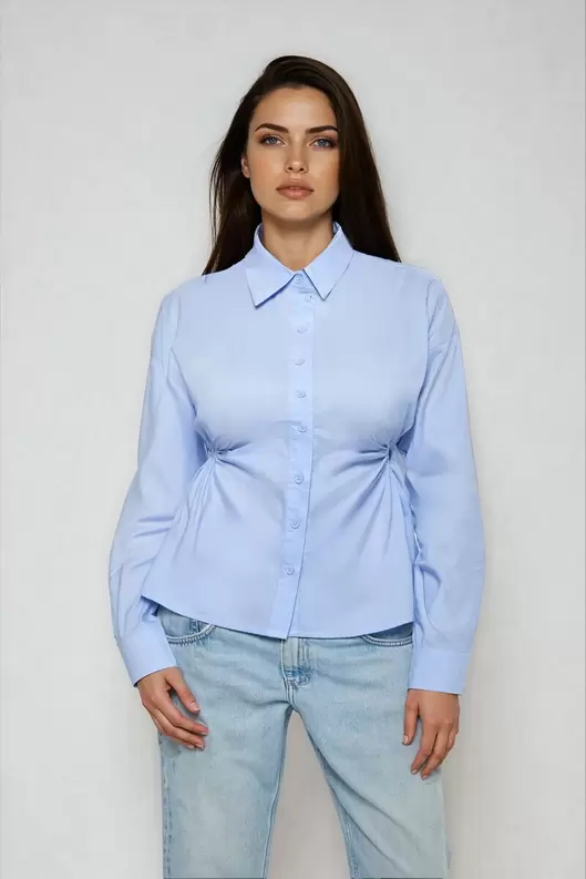 Cinched Cutout Button-Up Shirt