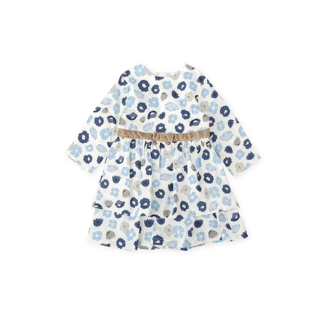 BLUE FLORAL PRINT DRESS IN SATIN