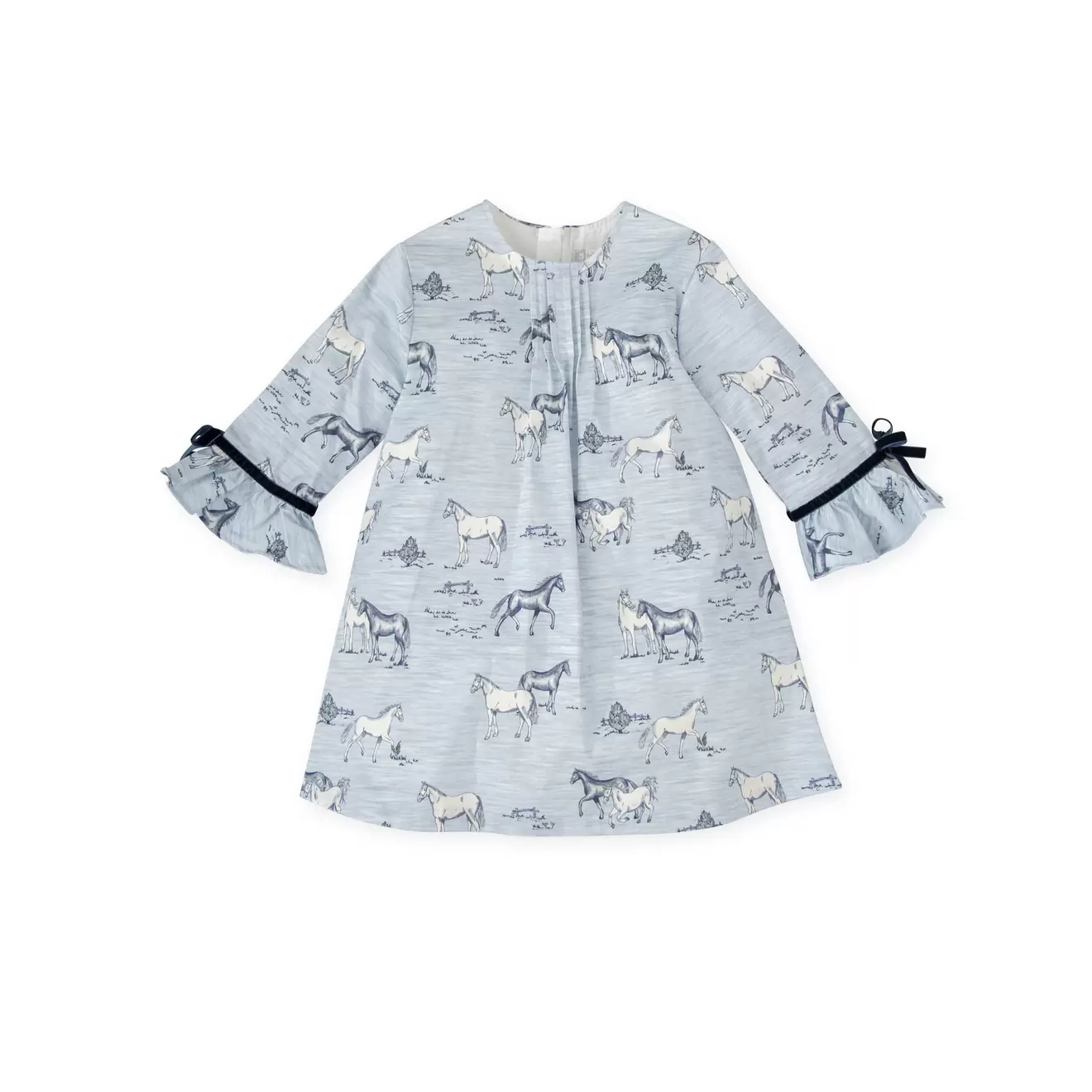 BLUE HORSE PRINT SATIN DRESS