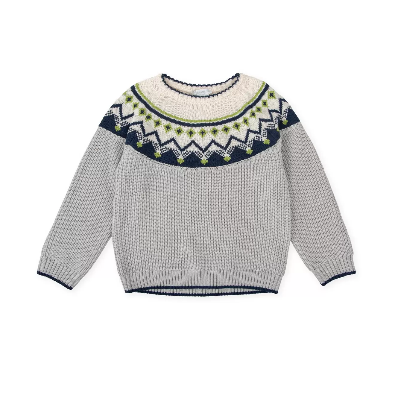 FAIR ISLE YOKE DETAIL BOYS KNIT SWEATER IN GRAY