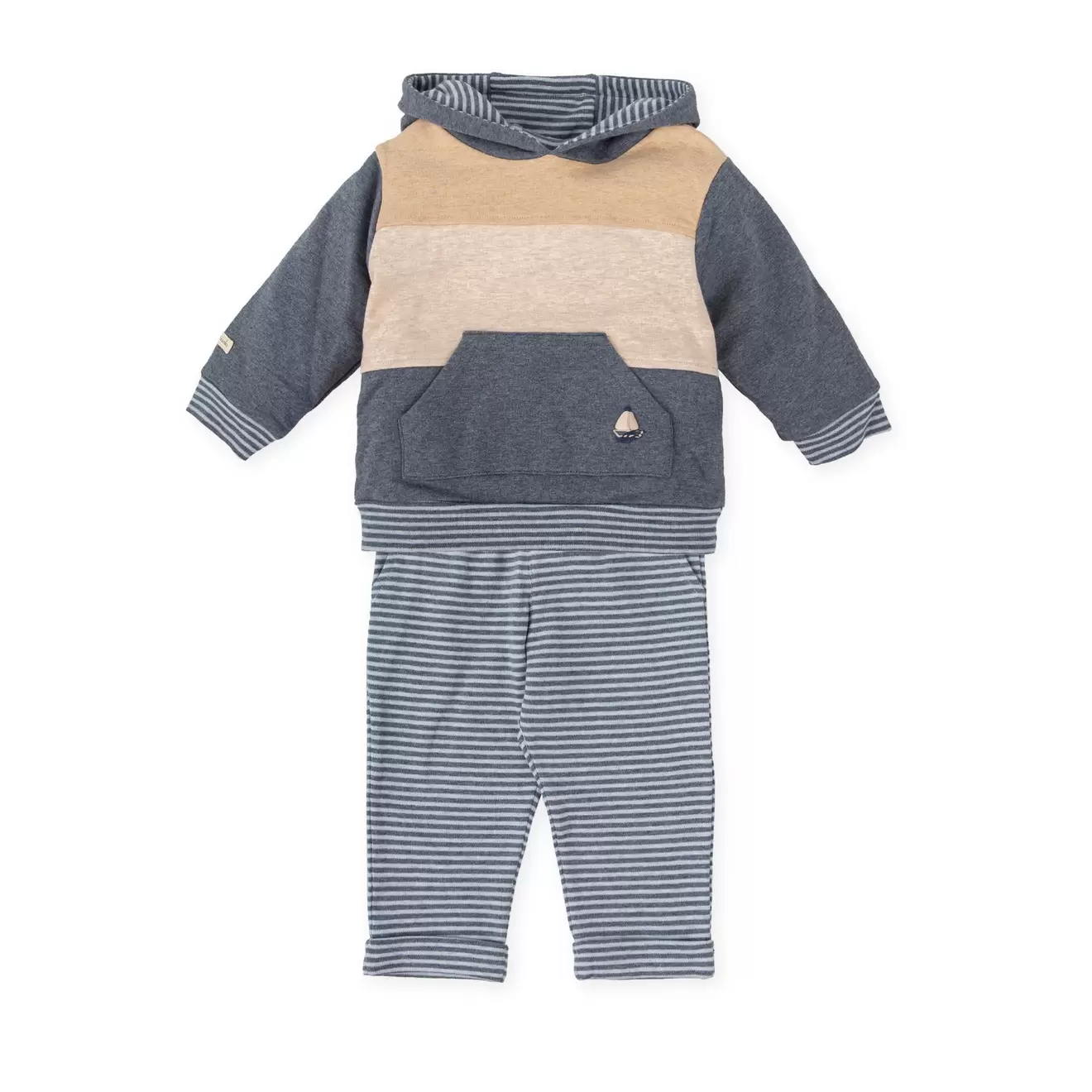 TWO-PIECE SET WITH NAVY & SAND STRIPE