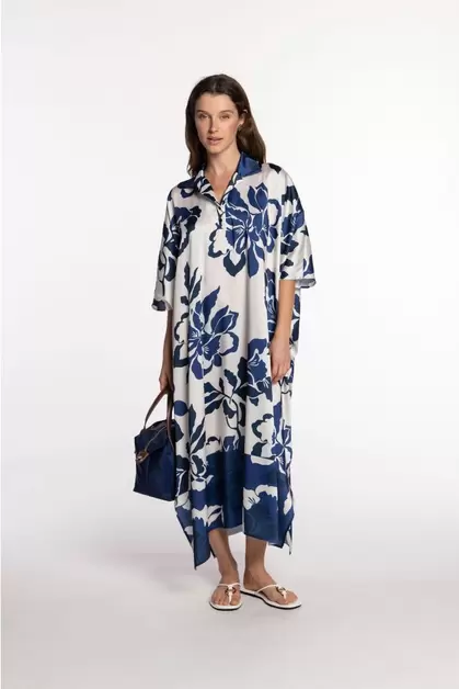 Caftán de twill camisero floral azul