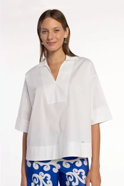 Blusa de popelín de algodón con cuello
