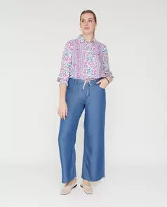 Pantalon Con Cordon Decorativo Azul Medio