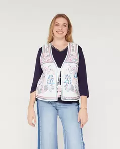 Chaleco Bordados Y Cuentas Blanco