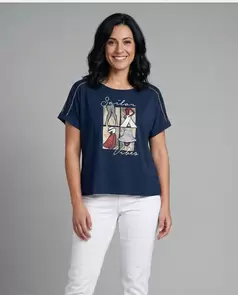 Camiseta Con Estampado En El Delantero Azul Marino