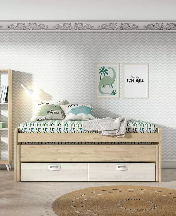 Compacto CURVO con cama desplazable oculta y 2 cajones con ruedas