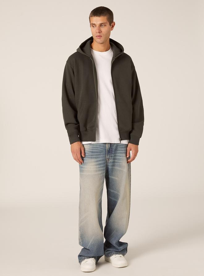 Sudadera con cremallera y capucha, corte cuadrado