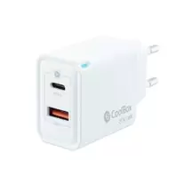 CARGADOR COOLBOX GAN 30W MAX 1xUSB-A 30W + 1XUSB-C 30W BLANCO