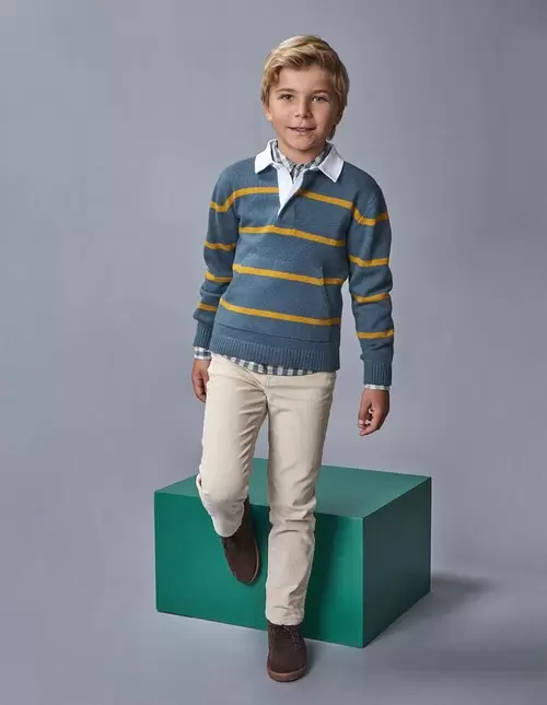 Jersey polo de rayas con lana verde