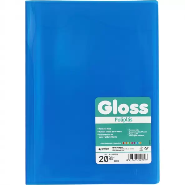 CARPETA POLIPLAS 20 FUNDAS FOLIO GLOSS GRAFOPLAS