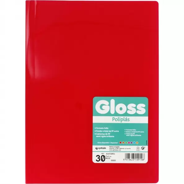 CARPETA POLIPLAS 30 FUNDAS FOLIO GLOSS GRAFOPLAS