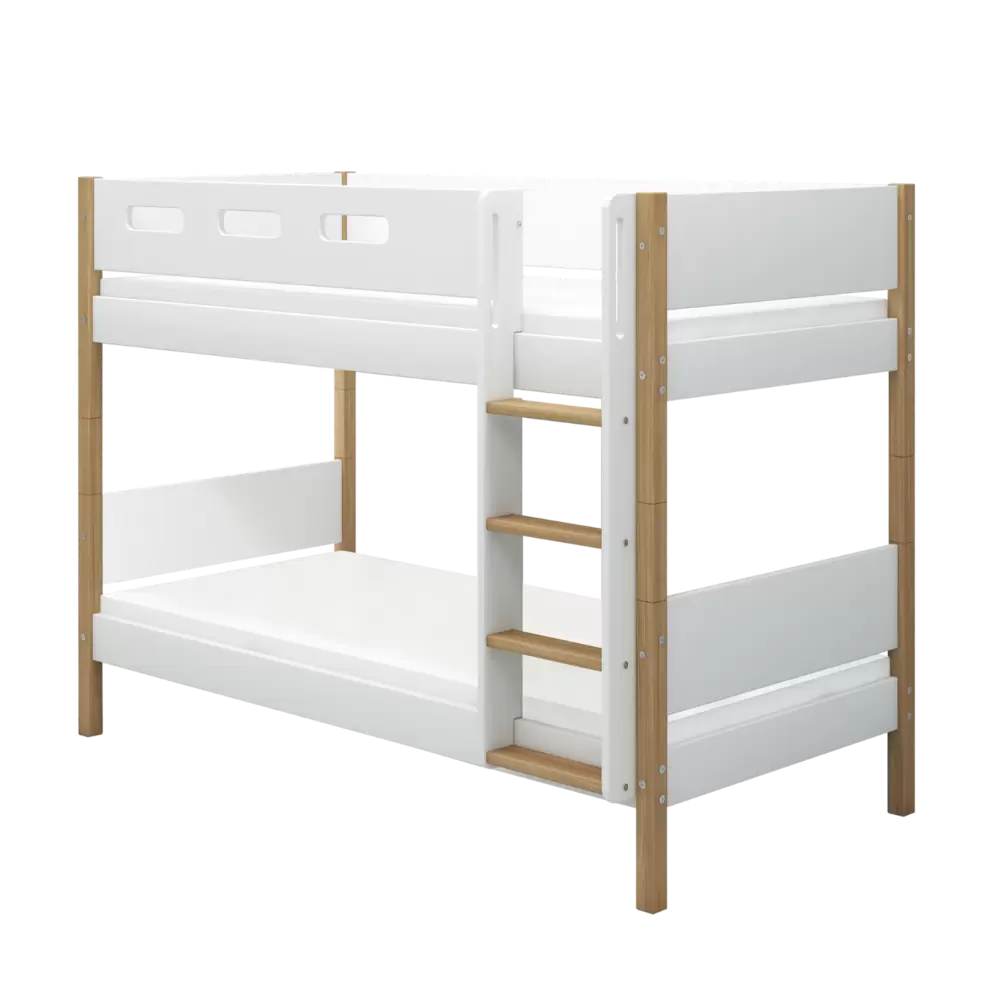 Litera 154 cm con escalera recta y barrera de seguridad, 90x200 cm, Blanco/Roble