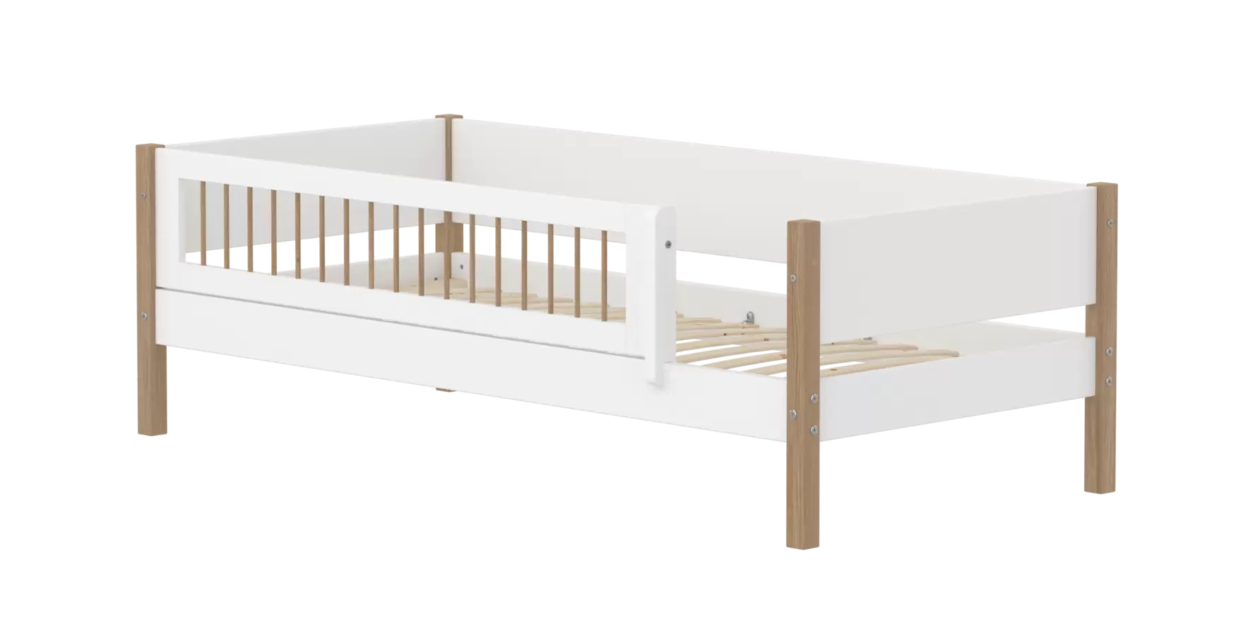 Cama individual con barrera de seguridad, 90x200 cm, Blanco/Roble