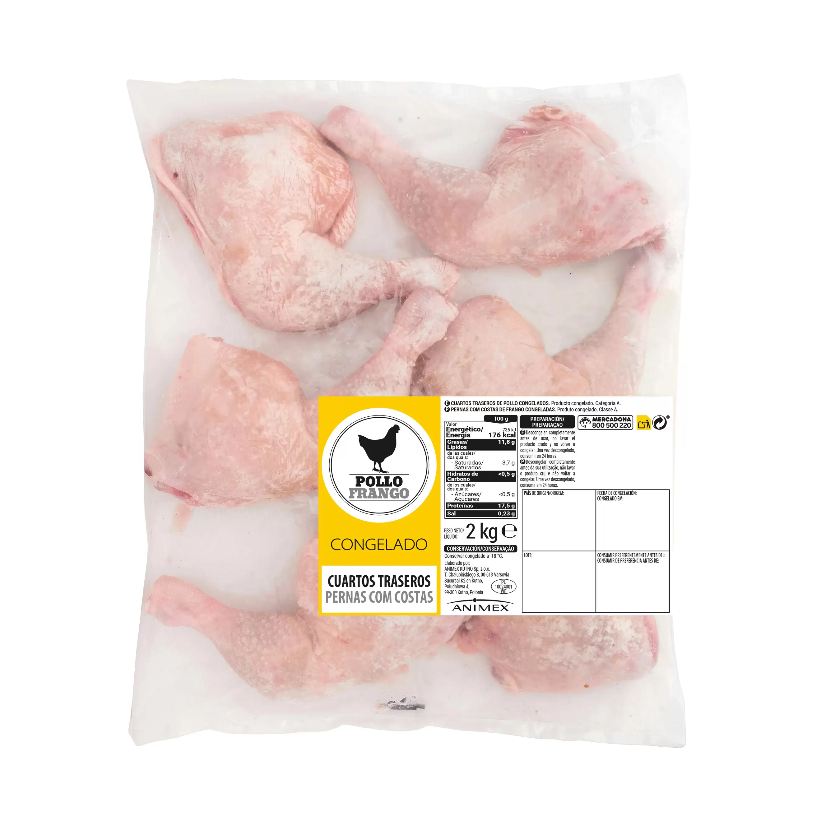 Cuartos traseros de pollo congelados