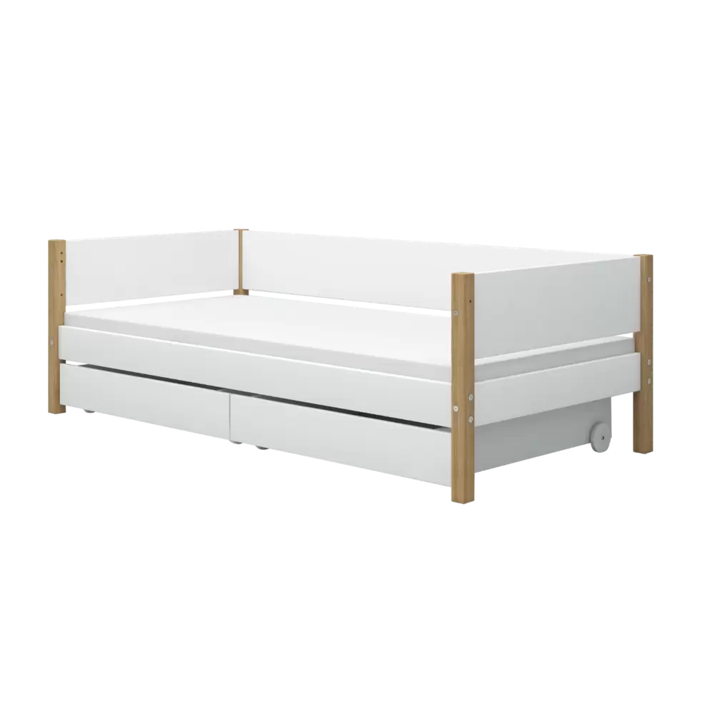 Cama individual con almacenaje, 90x200 cm, Blanco/Roble