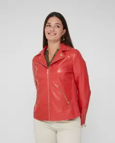 Cazadora Biker Efecto Piel Coral