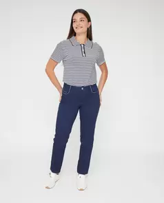 Pantalon Cinco Bolsillos Con Cadeneta Bordada Marino