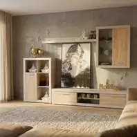 Mueble de salón modular SUNSET color cashmere mate y roble de 270 cm con...