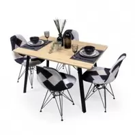 Conjunto comedor industrial BAUHAUS: mesa roble 120x80 con patas negras +...
