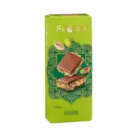 Chocolate con leche Fussion Hacendado relleno de crema de pistacho y masa filo tostada