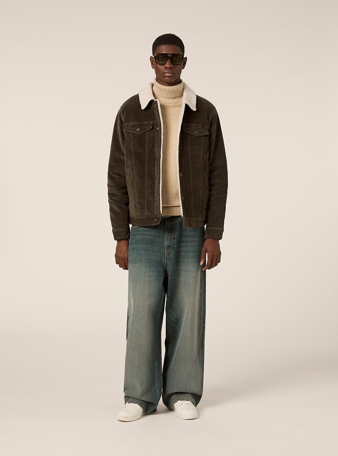 Chaqueta de cuero de oveja en terciopelo acanalado