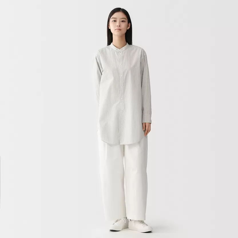 Túnica con cuello mao de popelín de algodón orgánico para mujer