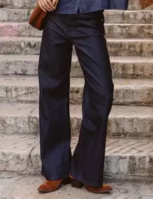 Jeans large taille haute denim brut rinse femme