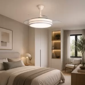 Ventilador de techo Aria blanco LED integrado 45w 3CCT acabado blanco estilo moderno aspas plegables motor DC 106cm Ø