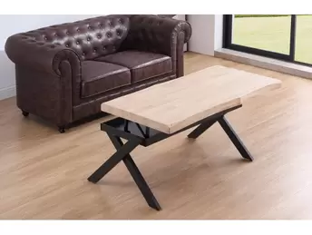 Mesa Centro Elevable Tapa Con Forma Roble Nordish - Negro