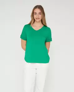 Camiseta Escote Pico Y Entredos Verde