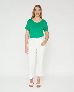 Pantalon Bolsillos Patch Y Puntilla En Bajo Blanco