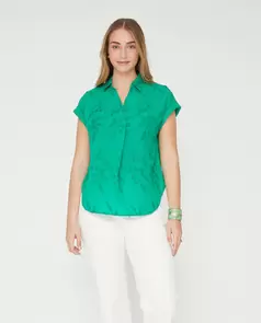 Blusa Tejido Bordado Con Relieve Verde
