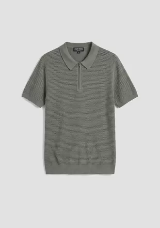 JERSEY TIPO POLO REGULAR FIT CON CREMALLERA DE MANGA CORTA DE MEZCLA DE ALGODÓN SUAVE